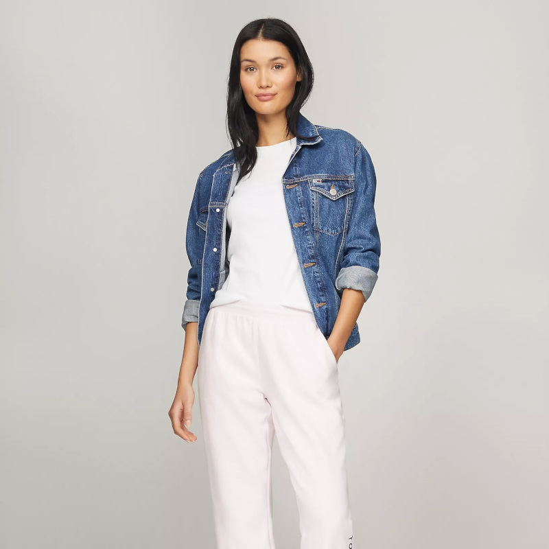 female modeling sweatpants