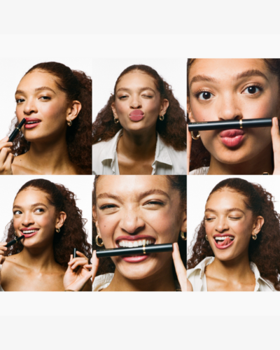 model making different faces in six different shots