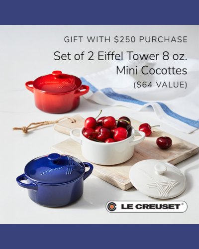 three Eiffel Tower mini cocottes one each of red, white and blue