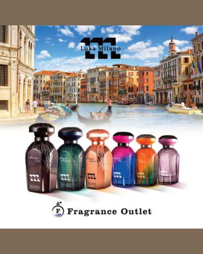 photo of buildings and canal in Venice with perfume bottles in foreground