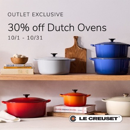 shelves with multiple colors and sizes of dutch ovens