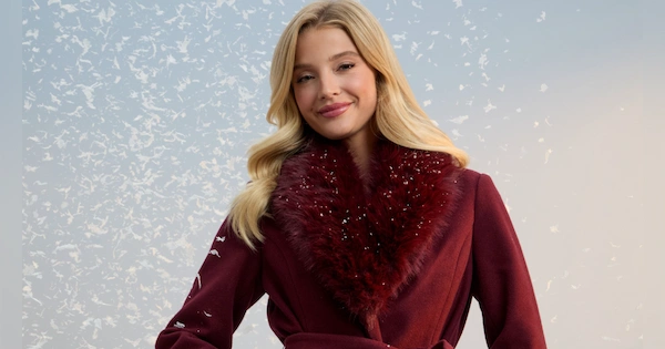 Woman Wearing Red Fur Coat from Guess Factory - Wide Photo