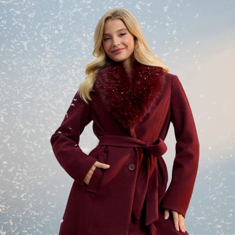 Woman Wearing Red Fur Coat from Guess Factory - Square Photo