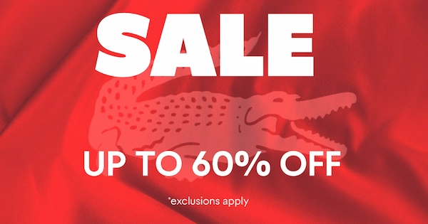 Lacoste red banner promotion for 60% off