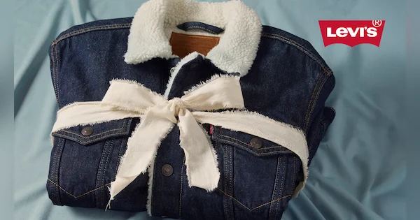 Levi furry jacket folded with gift ribbon