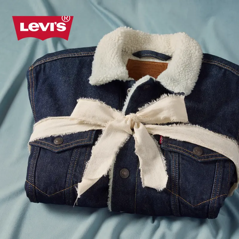 Levi fleece jacket folded with gift ribbon