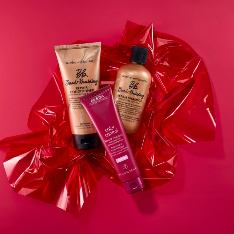 Red gift plastic wrapping with beauty products from the Cosmetic Company store