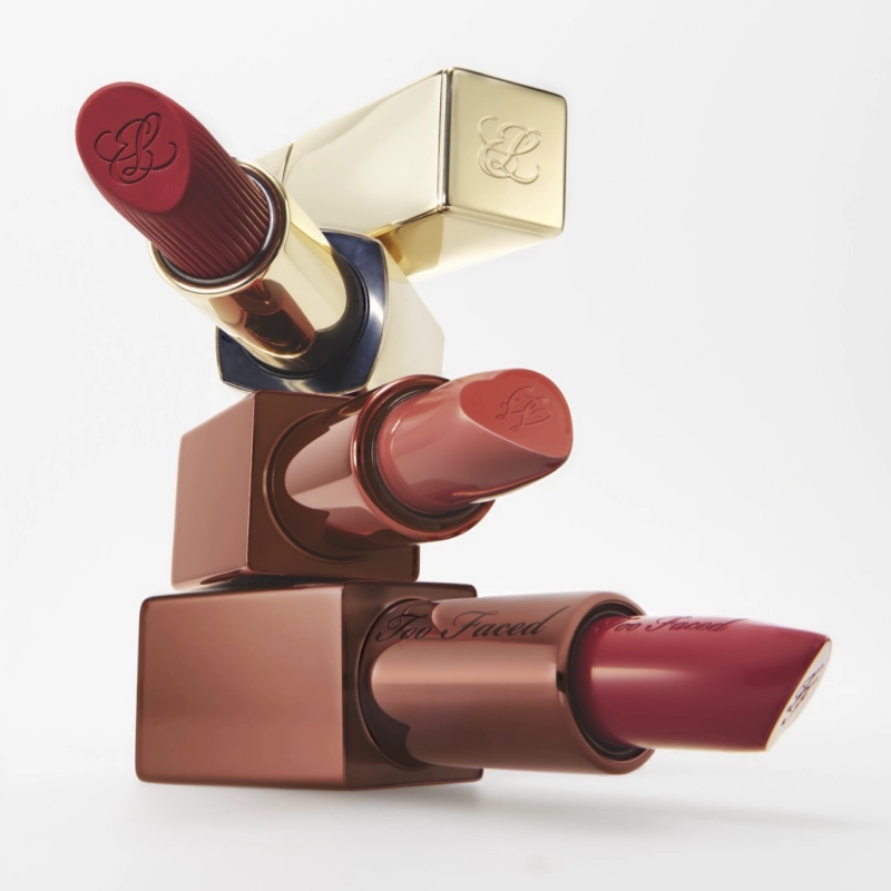 Lipstick stylishly stacked on top of each other