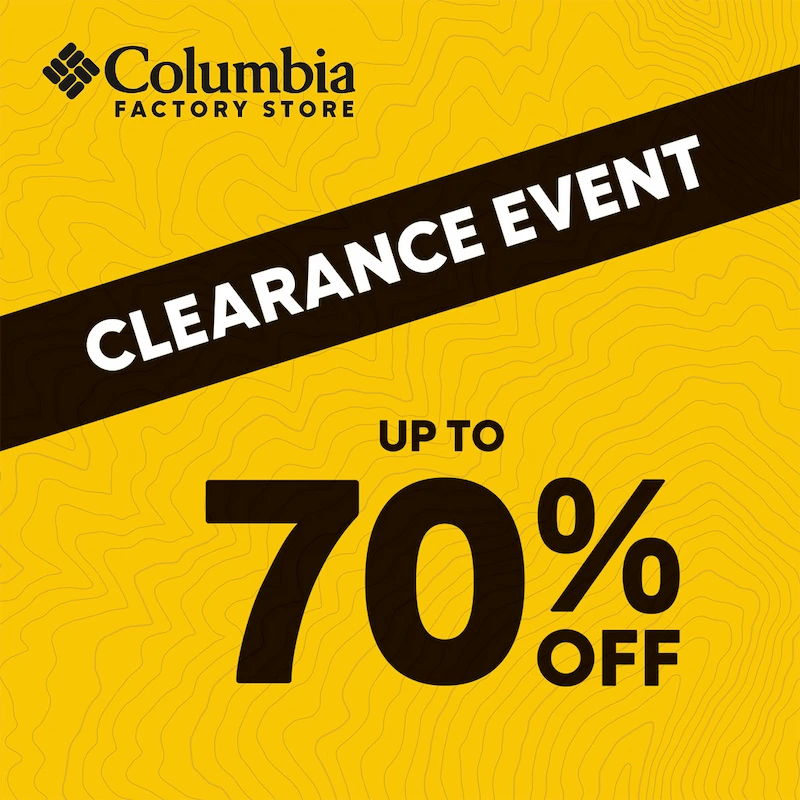 70% off clearance banner from Columbia Factory Store