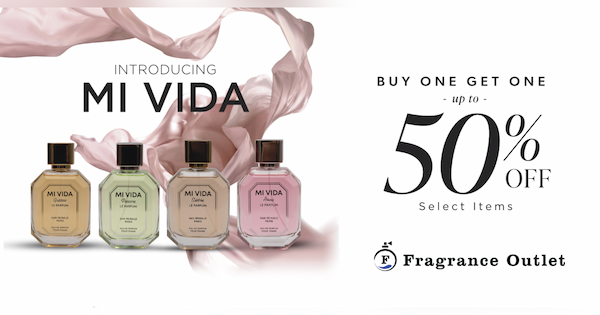 Fragrance bottles line up on white background