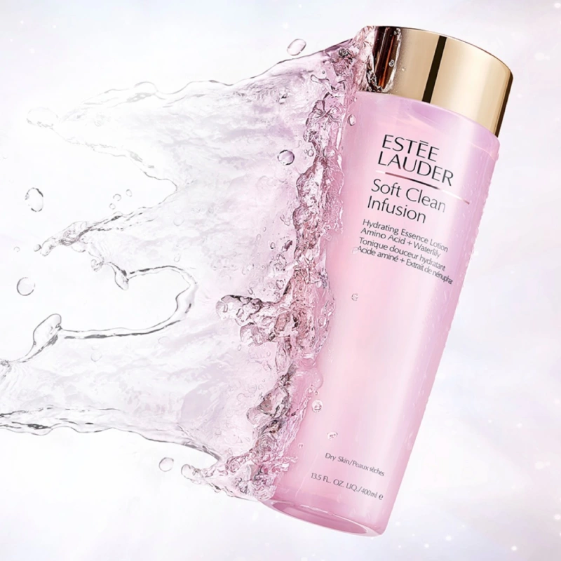 Pinky beauty product bottle with water splash effect