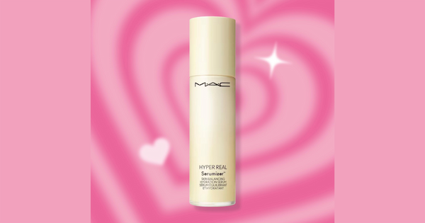 MAC hyper real Serumizer bottle product shot with pink background