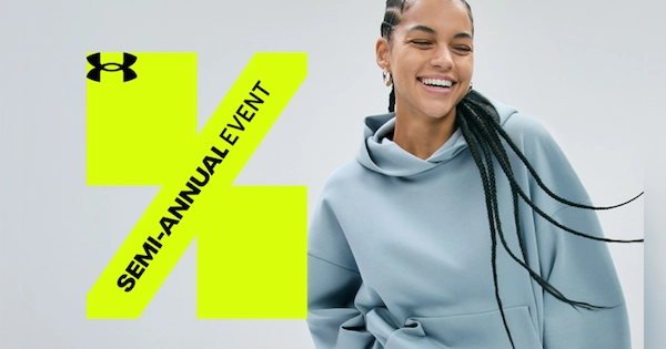 Woman wearing light blue Under Armour Sweater