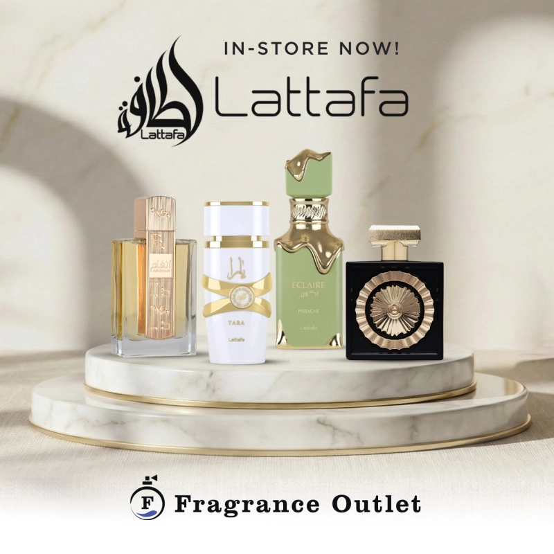 Lattafa bottles displayed on marble