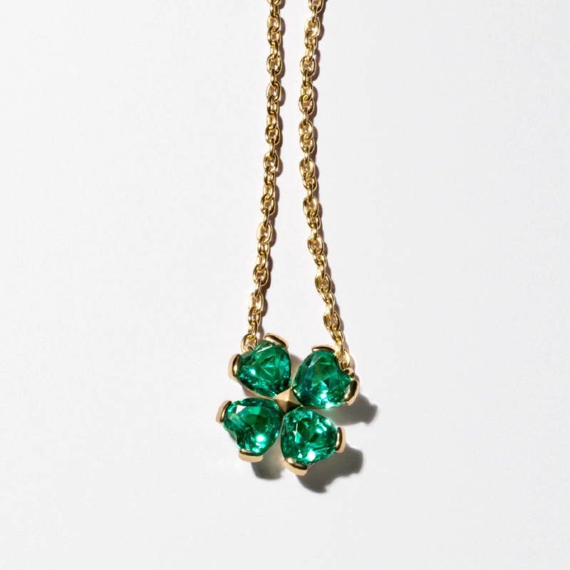 Pandora emerald necklace with gold chain close up