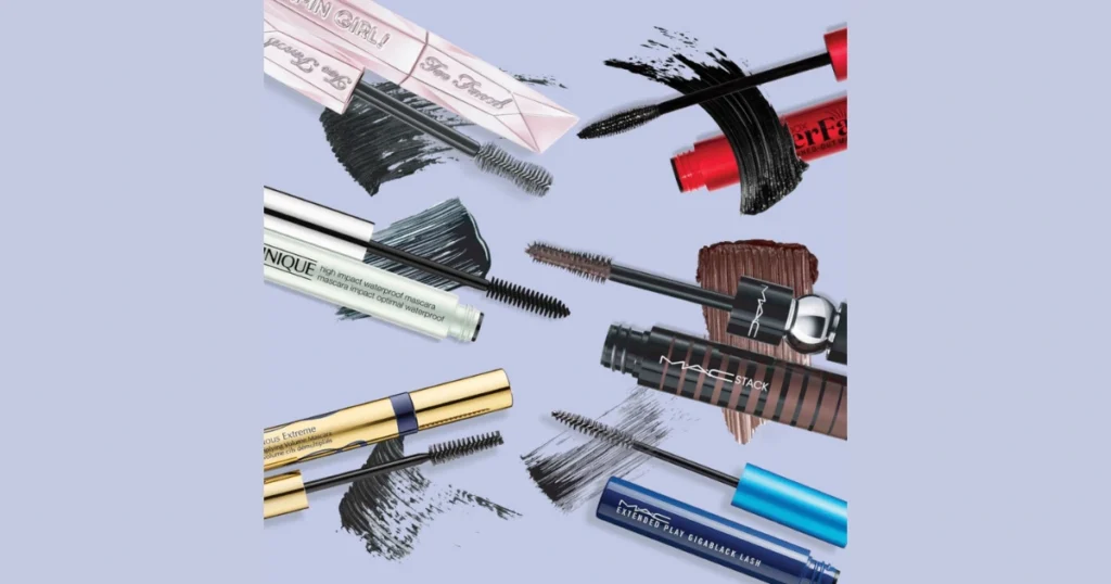 Make up products on blue background