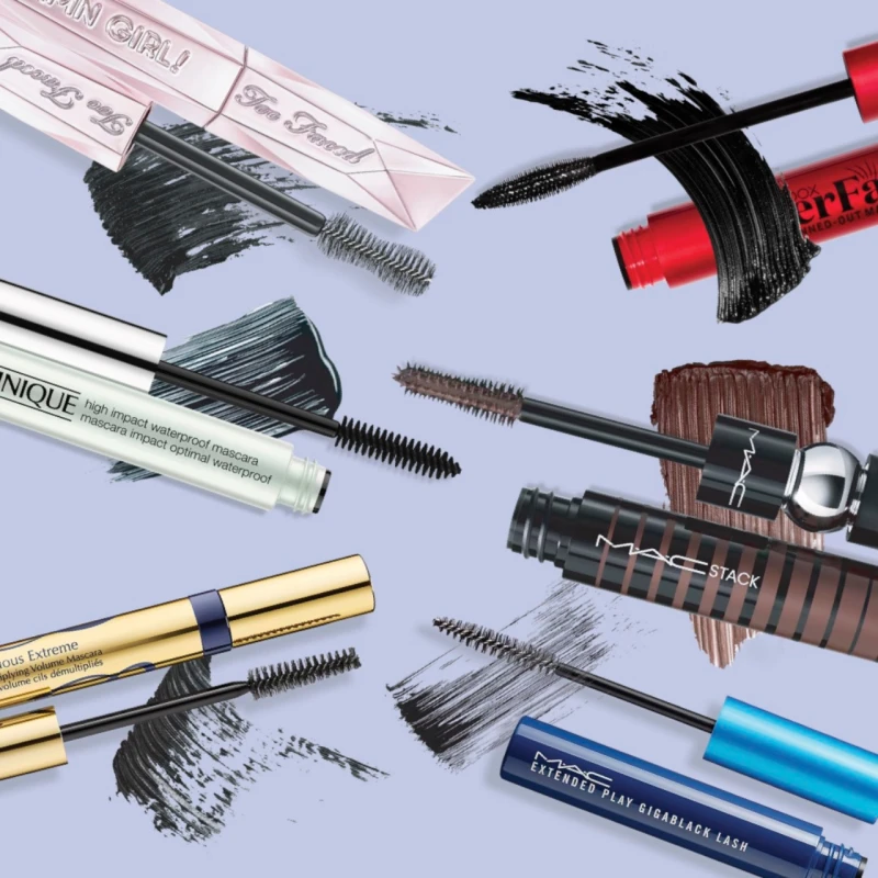 Make up products on blue background