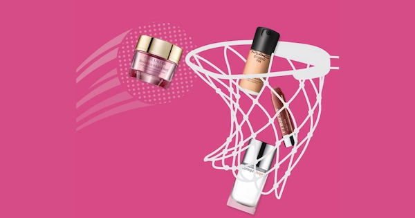 Fragrance bottles being thrown into basketball net