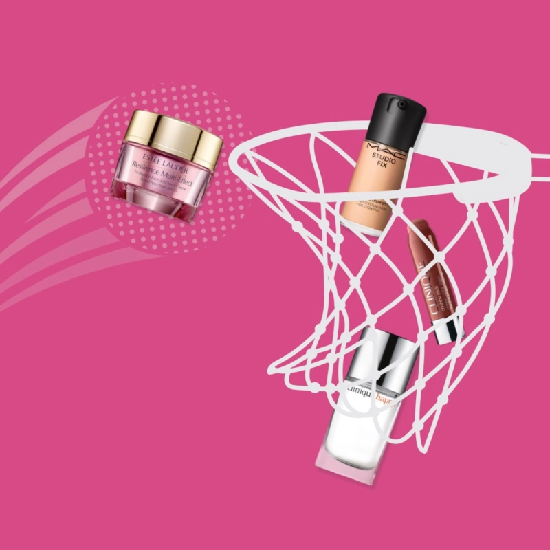 Fragrance bottles being thrown into basketball net