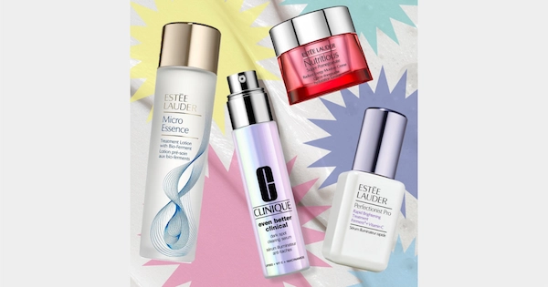 Make up products with colorful background