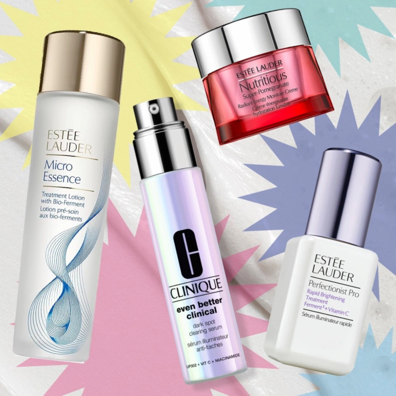 Make up products with colorful background