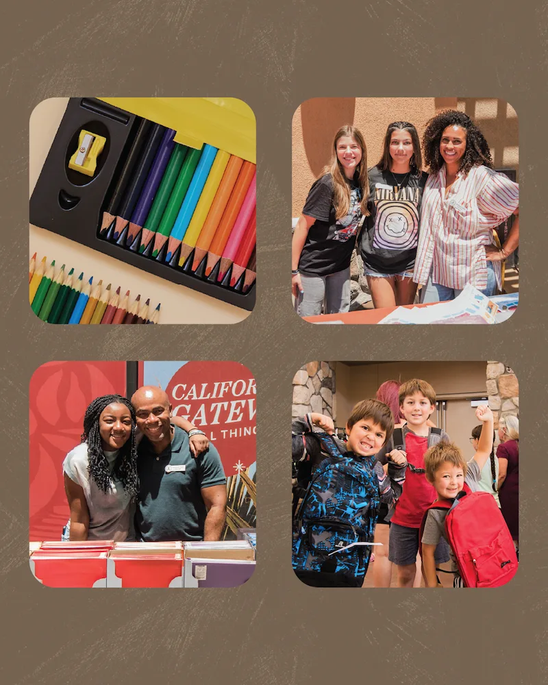 Collage of various photos from back to school event