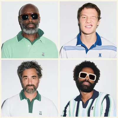 Four men wearing Psycho Bunny polo shirts