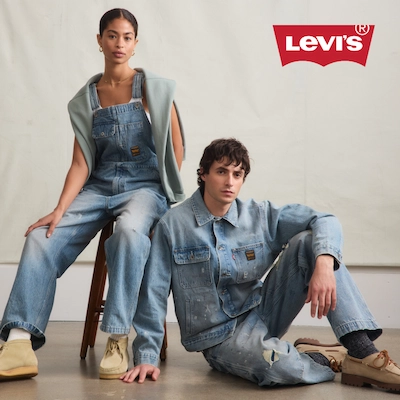 Man and woman wearing jean clothing from Levis