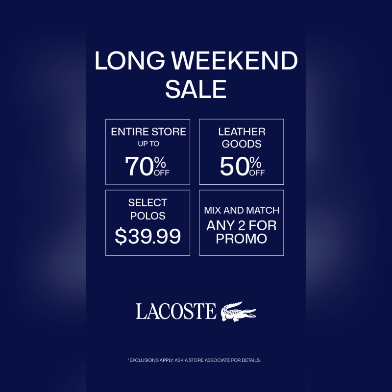 Lacoste long weekend sale banner