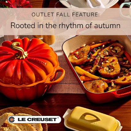 Autumn themed Le Creuset pots on dinner table