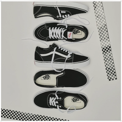 Vans shoes laid out in different directions