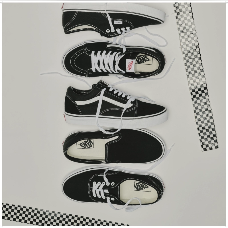 Vans shoes laid out in different directions