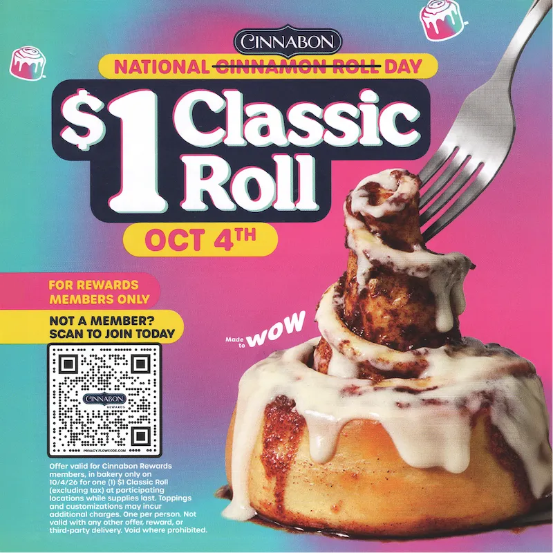 Cinnabon classic roll promo banner
