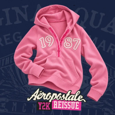 Pink Aeropostale 1987 hoodie on a navy background